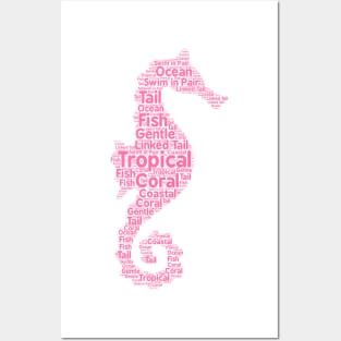 Big Pink Seahorse Shape Word Cloud Art Posters and Art